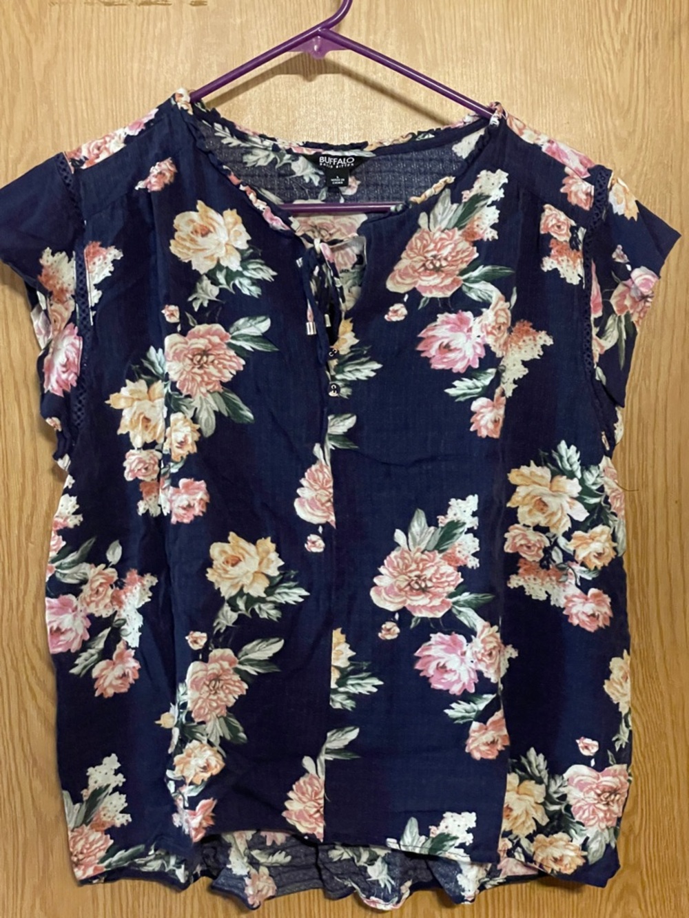 Buffalo David Bitton Navy Floral Tie-Front Blouse